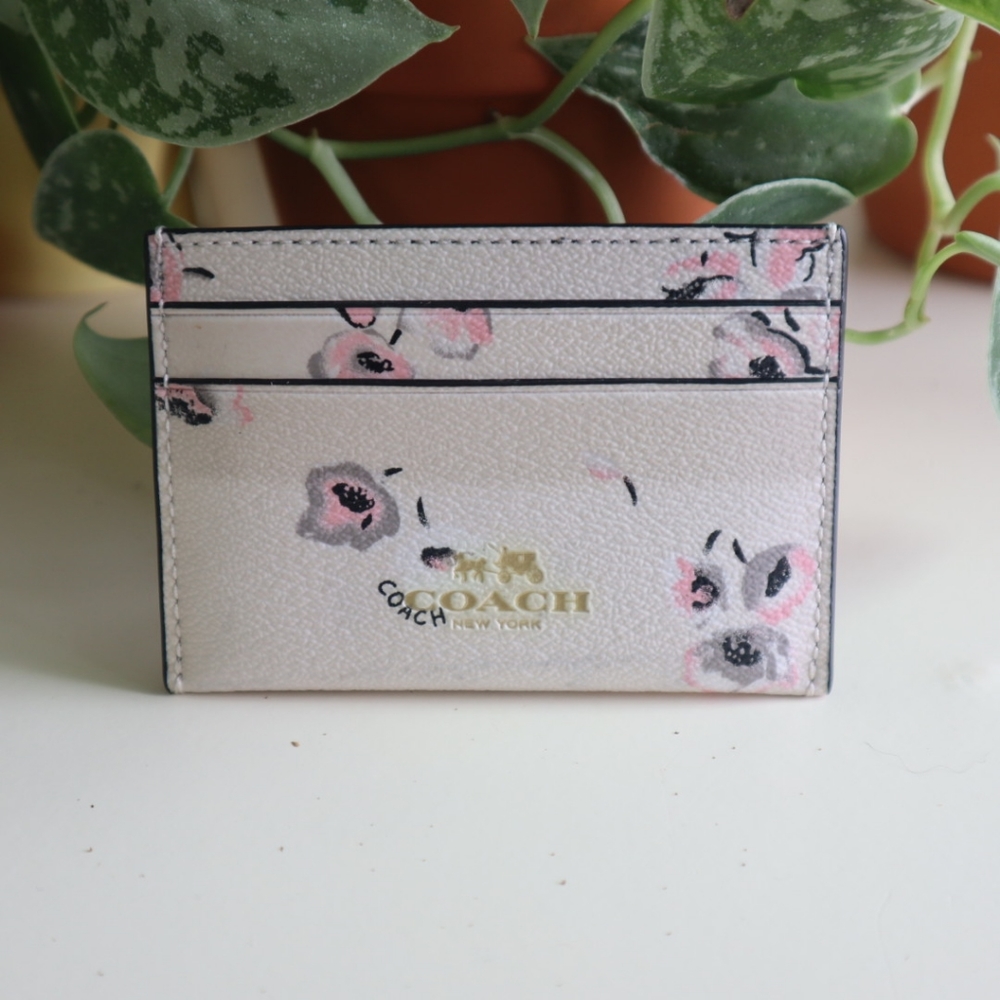 Coach soft pink wildflower card holder NWT